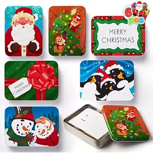 6PCS Gift Card Boxes Holder for Christmas, 4.33" x 2.6" x 0.6" Christmas Tins with Lids 6 Designs, Xmas Holiday Presents Decor, Party Favor Box