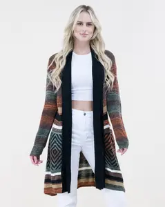 Multi-Color Stripe Geo Print Cardigan - (S/M, L/XL)