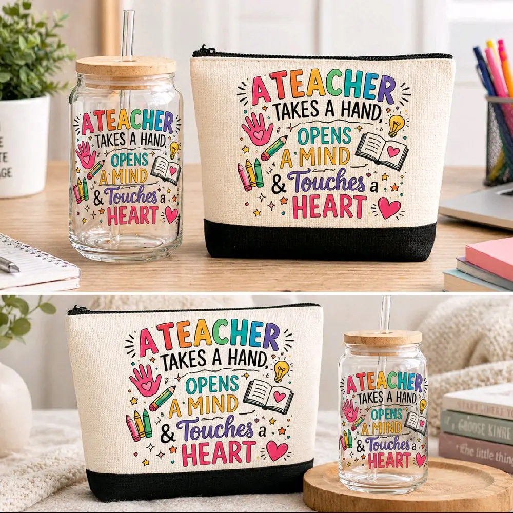 Teacher Glass cup with Lids and Multipurpose Canvas Bag Bundle