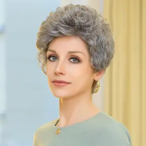 6-inch real human hair wig, machine-made short style, no lace, dark gray, light gray, granny gray, with straight bangs, natural hairline, women's real human hair wig