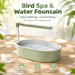 2-in-1 Automatic Bird Bath & Water Fountain, Circulating Waterfall Pet Drinking Dispenser, Spacious Oval Spa Shower Tub for Small Pet Birds (Parrots, Parakeets)