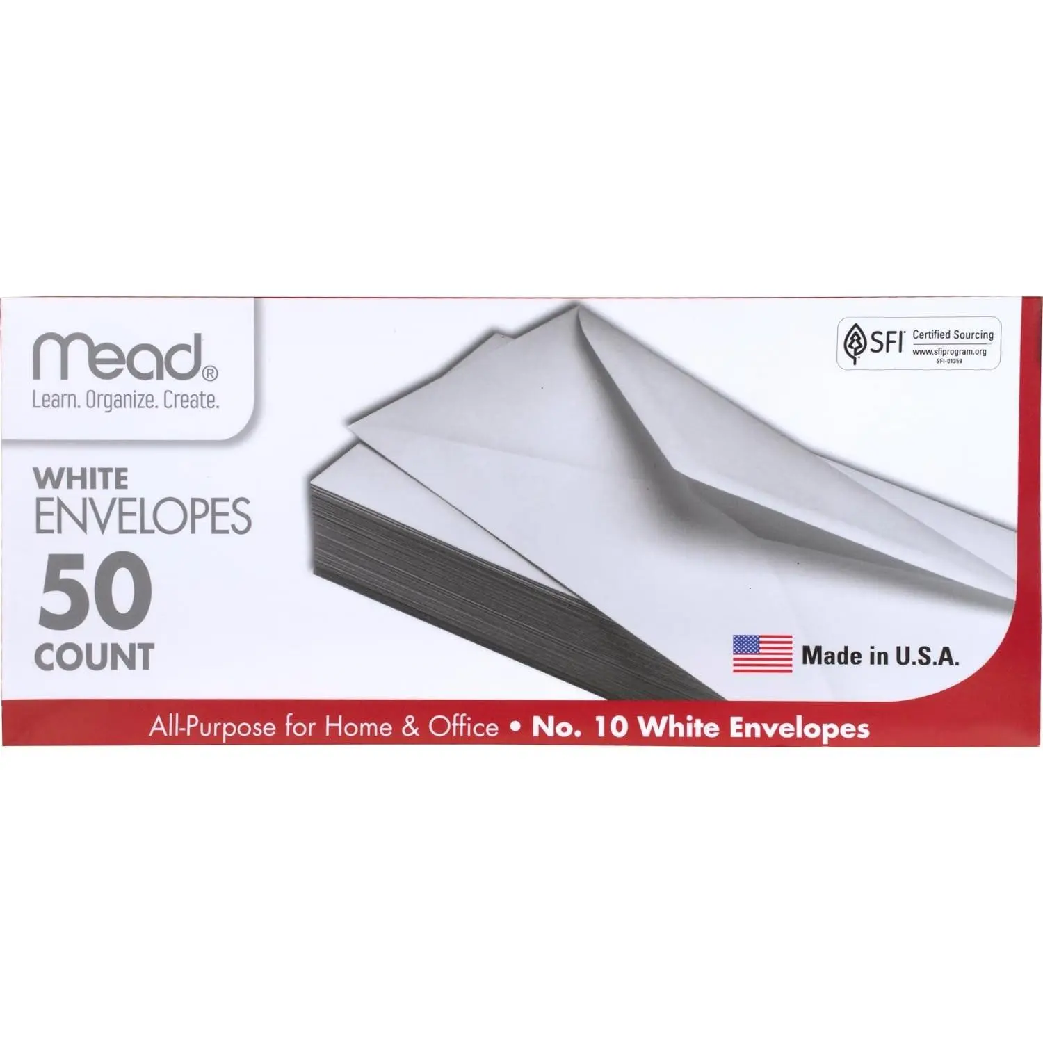 Mead #10 Envelopes, Letter Size, 4-1/8" x 9-1/2", Gummed Closure, White All-Purpose for Home & Office Mail, 50 Count (75050)