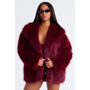 Artificial fur coat Burgundy women's jacket