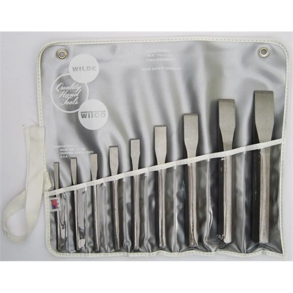 212 MAIN Wilde Tool CC 5.NP/VP 5-Piece High Carbon Moly Steel Cold Chisel Set, Polished Natural Finish, Vinyl Pouch, for DIY Woodworking Projects