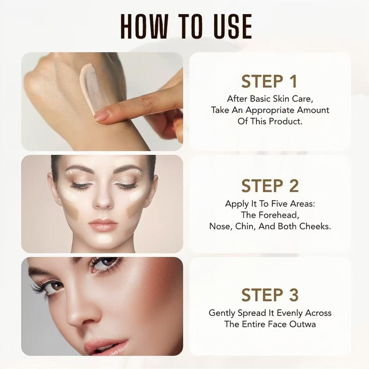 4-Shade Lightweight Concealing Foundation: Waterproof, silky-smooth, and flawless finish. This lightweight foundation provides natural radiance and long-lasting wear, ideal for concealing dark circles, blemishes, and other imperfections on the face.