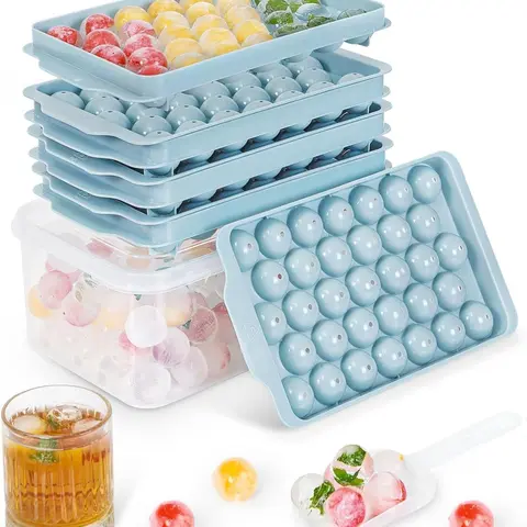 3 Pack Ice Trays for Freezer, 99 PCS Ice Cube Tray with Lid and Bin, Round Ice Cube Trays for Freezer, Circle Ice Cube Tray for Chilling Drinks Utensils Flexible Stackable