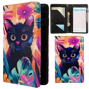 AIRMORS Cute Server Book for Waitress,Restaurant Waiter Wallet Server Booklet Ticket Book Holder Fit Server Apron with Zipper Pocket Accessories Server Check Book (Colored cat)