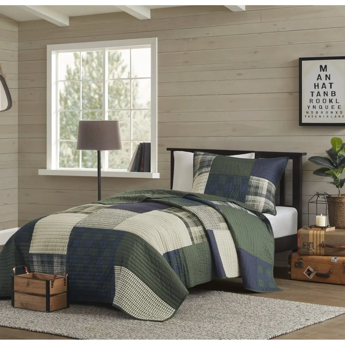 Woolrich Mill Creek Oversized Cotton Patchwork Quilt Set, WR13-3919, 70x90x0.25in, Green, Twin & Twin Extra Large Bedding Set, Patchwork Quilt Sets