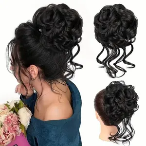 Messy Bun Hair Pieces for Women Detachable Claw Clip Wavy Curly Synthetic Hairpieces for Updos with Tendrils Scrunchies Ponytail Extension
