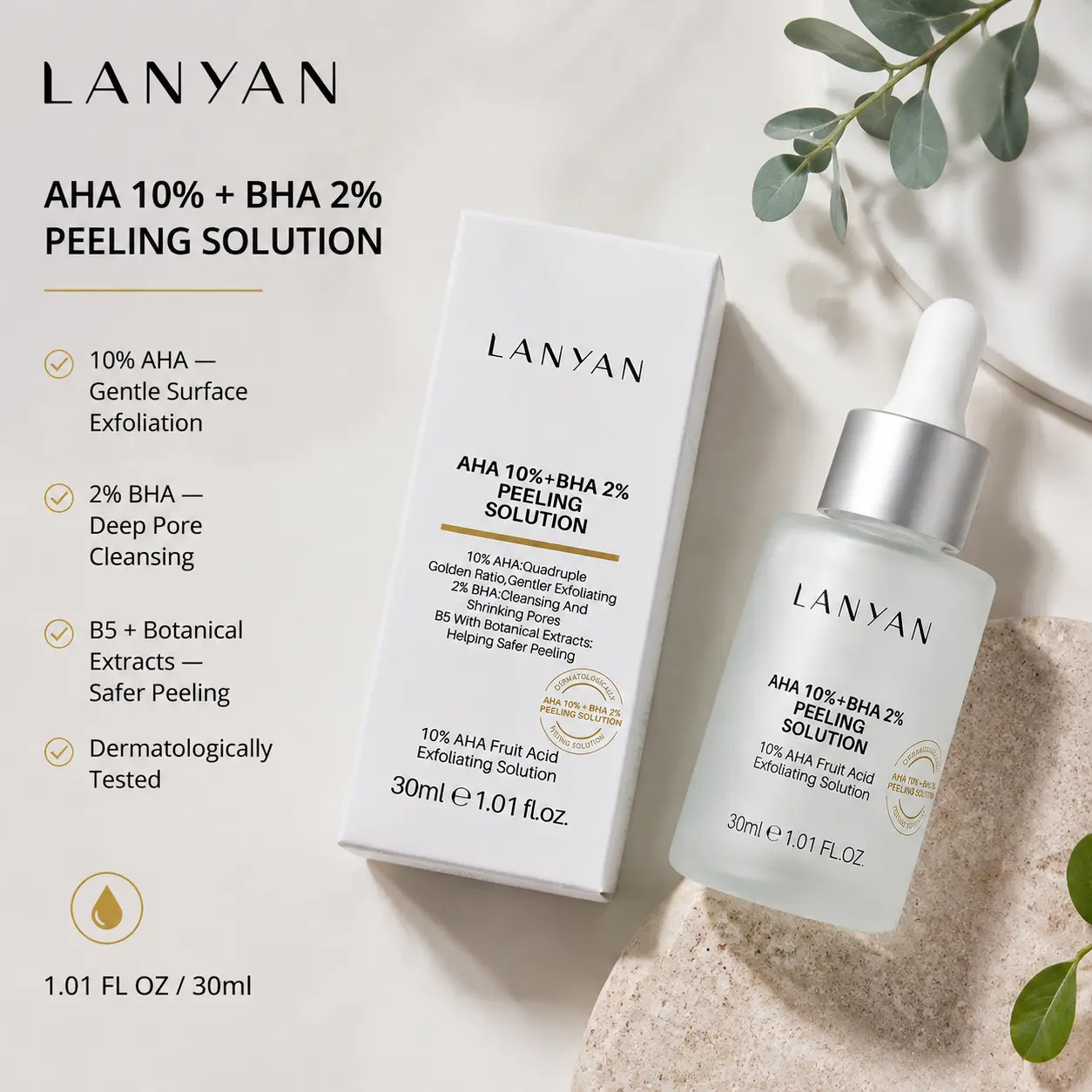 AHA 10% + BHA 2% Peeling Solution – Gentle Exfoliating Serum for Glass Skin, Pore Minimizer & Dark Spot Corrector, Dermatologist Tested, 1.01 fl oz