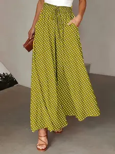 2026 Spring Summer Wide Leg Long Pants, Polka Dot Print, Casual Skirt Pants, Trendy Fashion for Women, Womenswear, Comfortable & Stylish, Bottoms