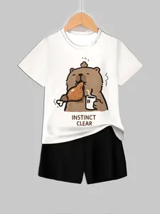 Kids' Capybara Foodie Print Short-Sleeve T-Shirt & Shorts Loungewear Set
