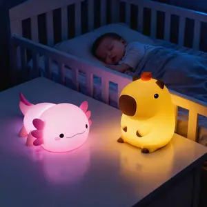 Capybara / Axolotl / Fox Cute Silicone Nursery Lamp – BPA-Free Baby Night Light, Touch Control Bedside Lamp with Adjustable Brightness, Timer & USB Rechargeable, Portable Soothing Night Light for Newborns, Infants & Toddlers