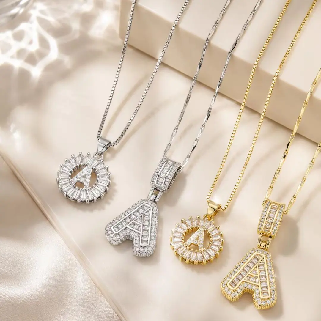 2 Pack Sparkling A-Z Initial Necklaces 14K Gold & Silver Plated CZ Alphabet Pendant Hypoallergenic Anti-Tarnish Personalized Jewelry Gift For Women