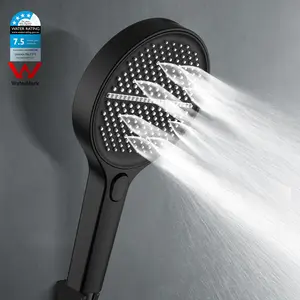 ACA 6-inch Wide Panel Round Handheld Shower Head, 4-Mode Handheld Shower Wand, Black Bathroom Cleaning Spray Gun