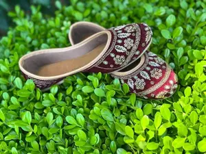 Royal Maroon – Antique Zari Embroidered — 3 Footwear Flat