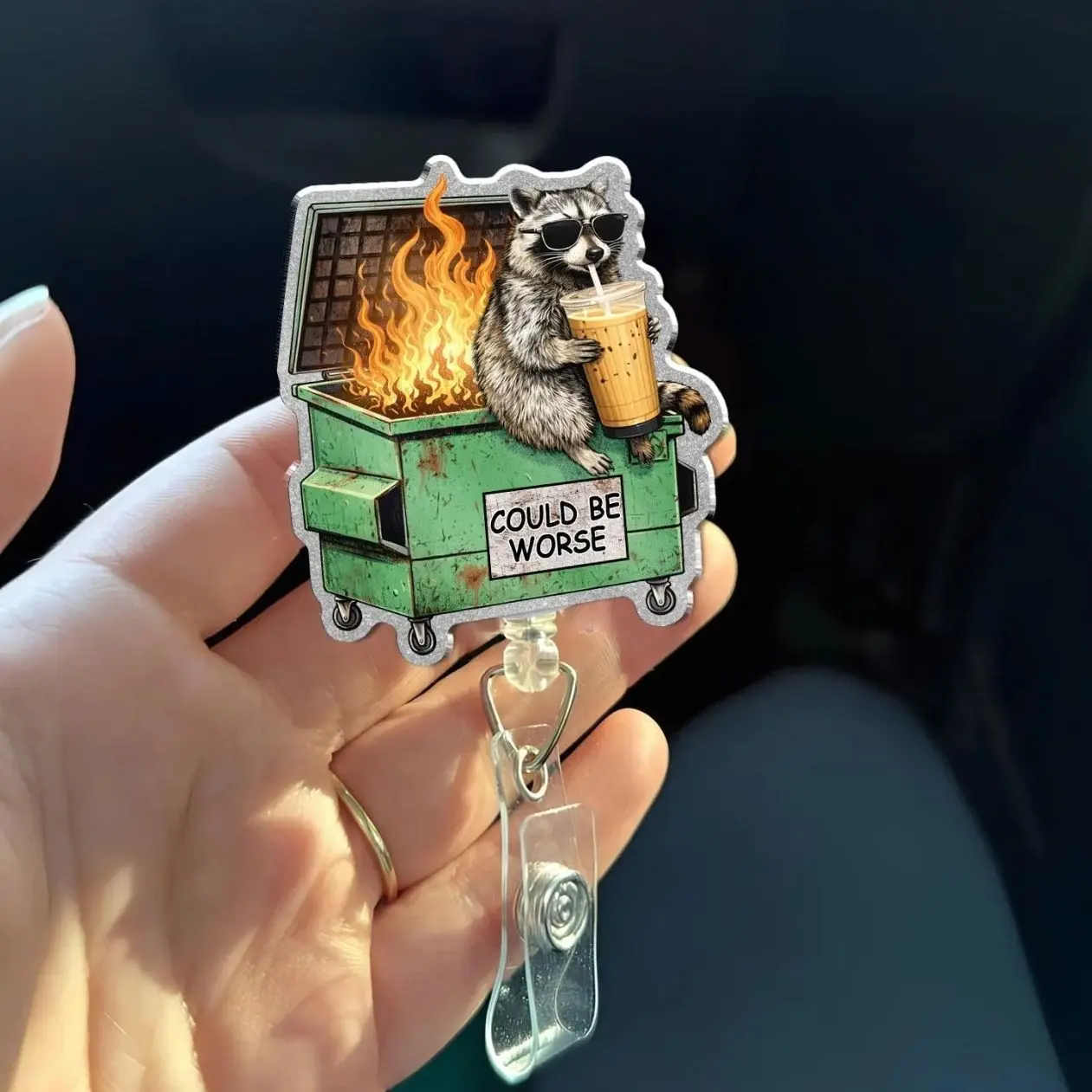 Could Be Worse Badge Reel, Funny Raccoon Dumpster Fire Badge Holder, Sarcastic Nurse ID Reel, Dark Humor Gift