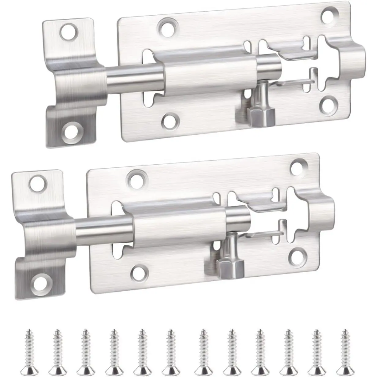 2 Pack Barrel Bolt Latch  Slide Latch Lock 3 Inch Stainless Steel Sliding Bolt Lock for Door Heavy Duty Slide Gate Latch Thickened Sliding Bolt Latches with 12 Pack Screws for Fence ()