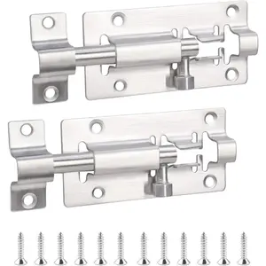 2 Pack Barrel Bolt Latch  Slide Latch Lock 3 Inch Stainless Steel Sliding Bolt Lock for Door Heavy Duty Slide Gate Latch Thickened Sliding Bolt Latches with 12 Pack Screws for Fence ()