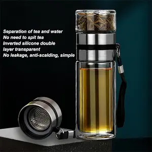 Portable Clear Glass Tea Bottle with Filter, Dual Layer Structure, Leak-Proof and Heat Resistant, Ideal for Office, Outdoor Travel, Father's Day Gift