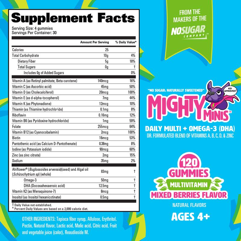 Mighty Minis Kids Daily Multivitamin Gummies Zero Grams of Sugar Supplement Healthcare Dietary
