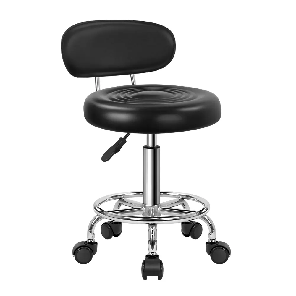 KKTONER PU Leather Modern 360 Rotational Contour Ergonomic Adjustable Lift Compact Counter Height Swivel Stool - Low Back, Footrest, for Vanity, Work (Black), Adjustable Lift Barstools, Compact Adjustable Barstools