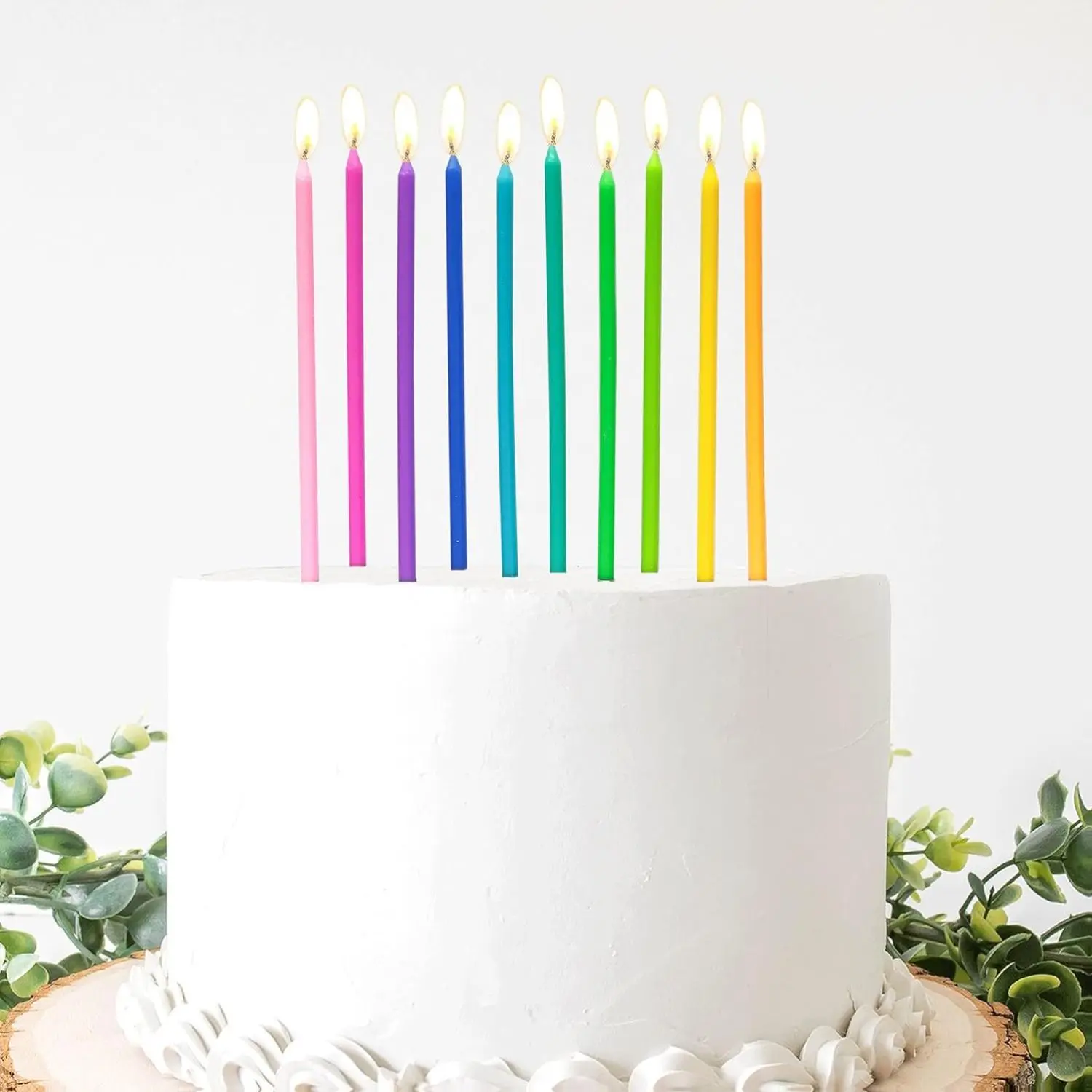40-Count Thin Tall Colorful Rainbow Candles Set with Cardboard Box - 18 Min Burn Time, Baking Cake Cupcake Decorations for Birthday, Wedding, Baby Showers