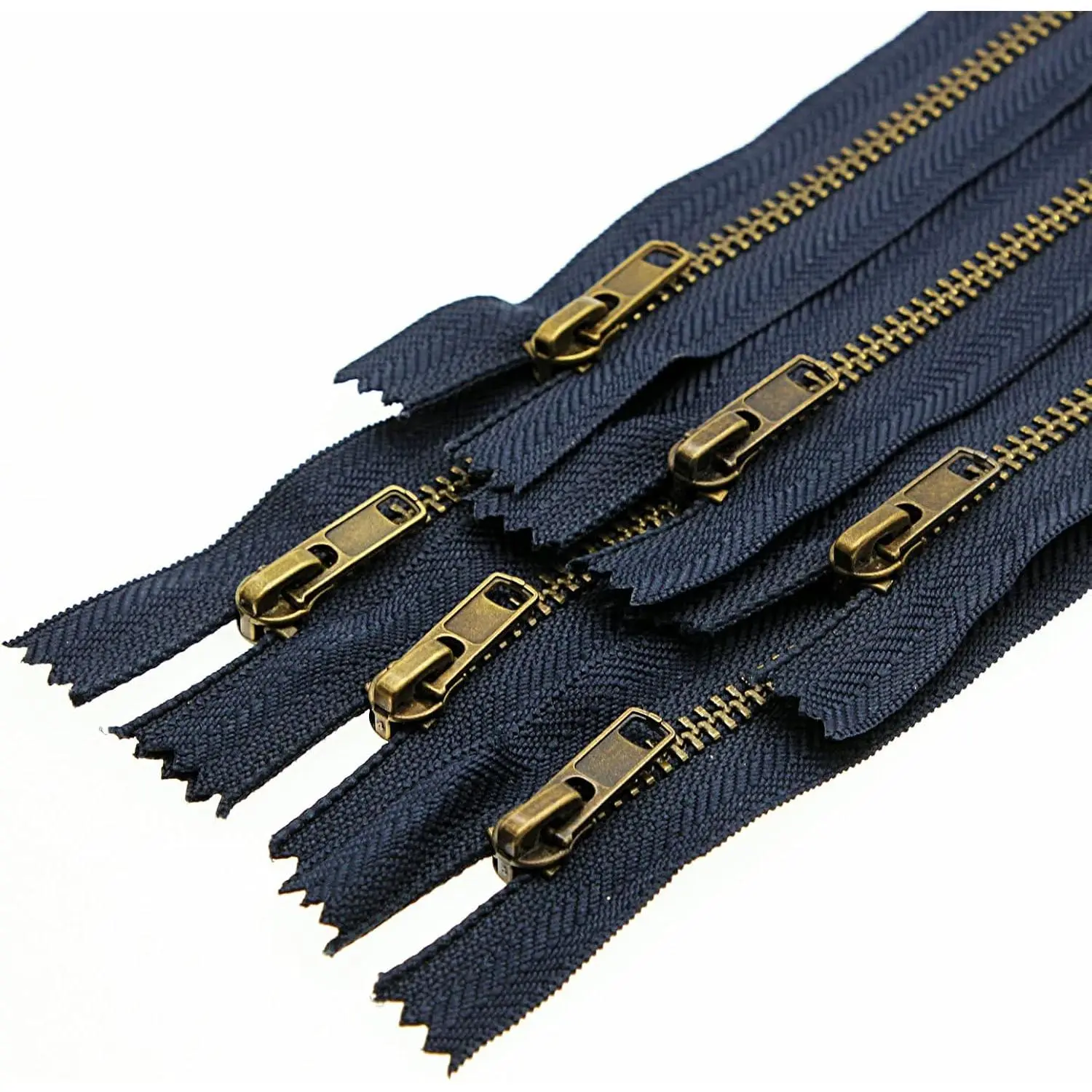 Jeans Zipper 5# 9 Inch Brass Zipper 23 cm Metal Navy Zipper Tape Close End Zipper for Sewing Crafts Bag Pocket Bulk 6 count