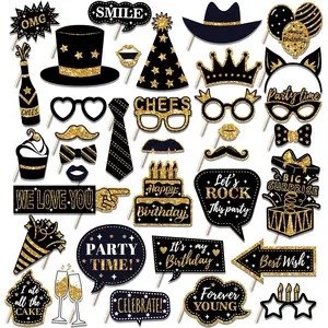 Gold Birthday Party Decoration Set, 36-Piece Photo Prop Kit, Perfect for Dance Parties, Festive Celebration Essentials