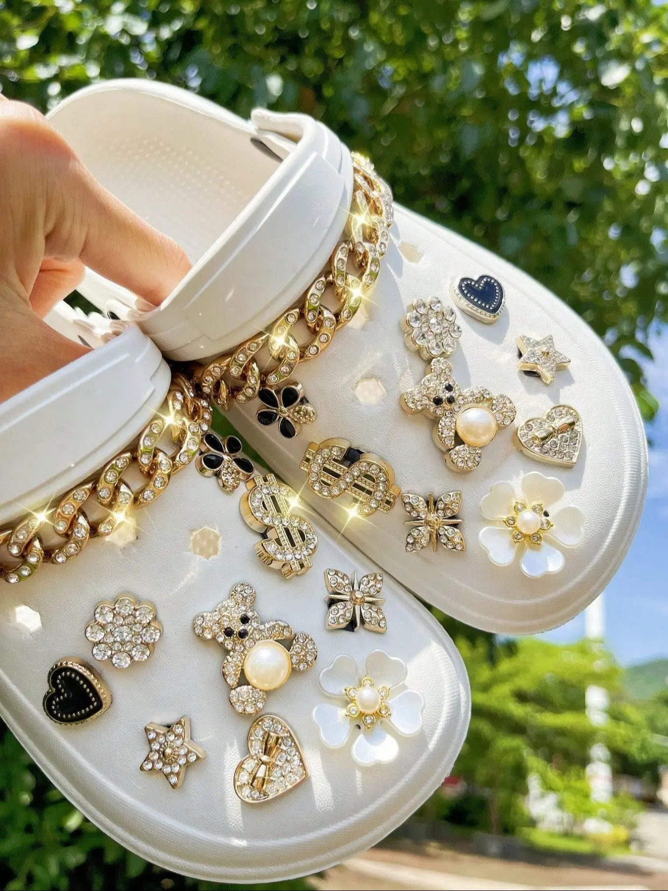 20pcs Rhinestone Abs Pearl Bear Chain, Star Heart Flower Shoe Clips DIY Decorations, Multifunctional Shoes Accessories for Women, Rhinestone Shoes Charms, Bling Shoe Charms, Cute Shoe Charms, Shoe Charm Set