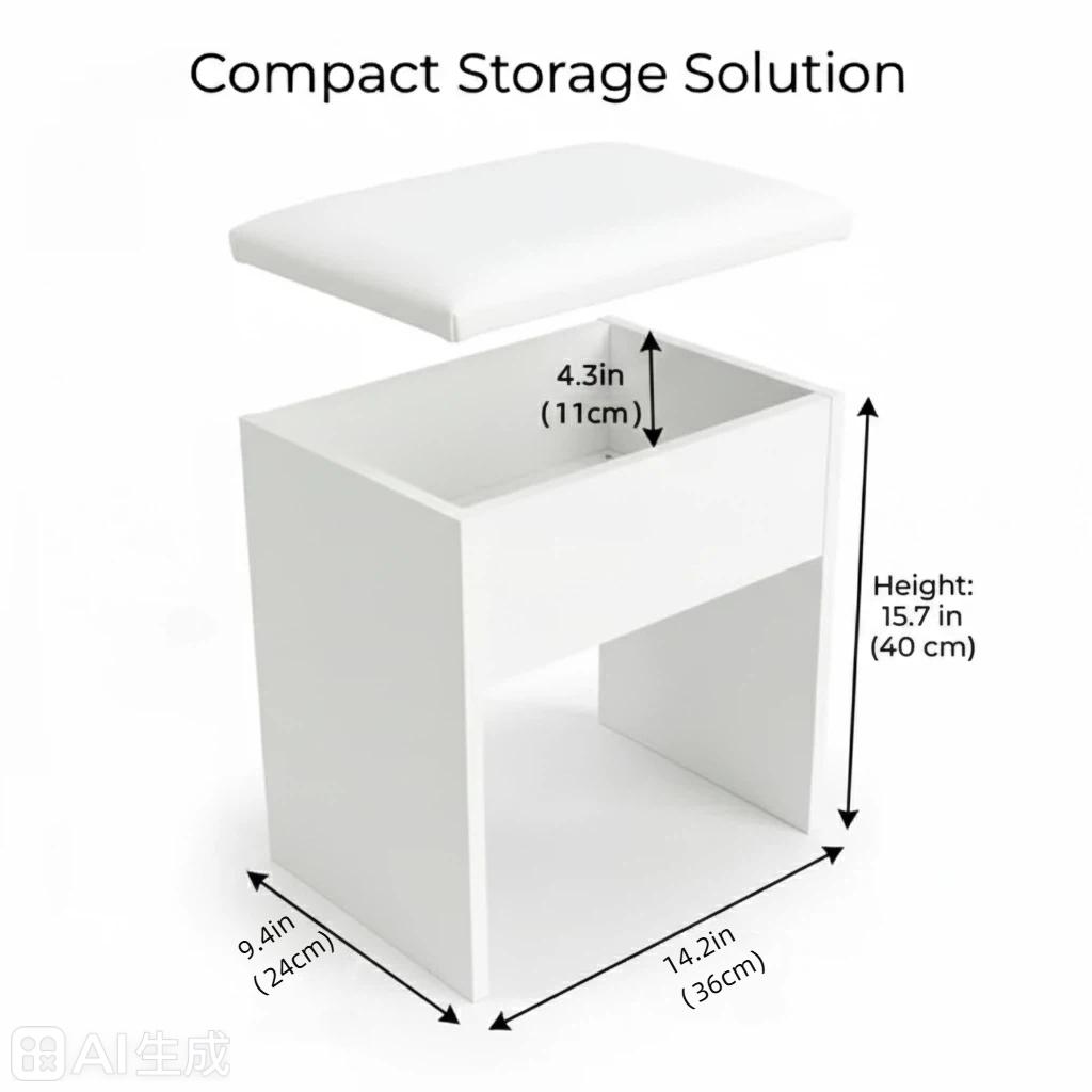 Cute Vanity Stool with Hidden Storage for Small Bedrooms