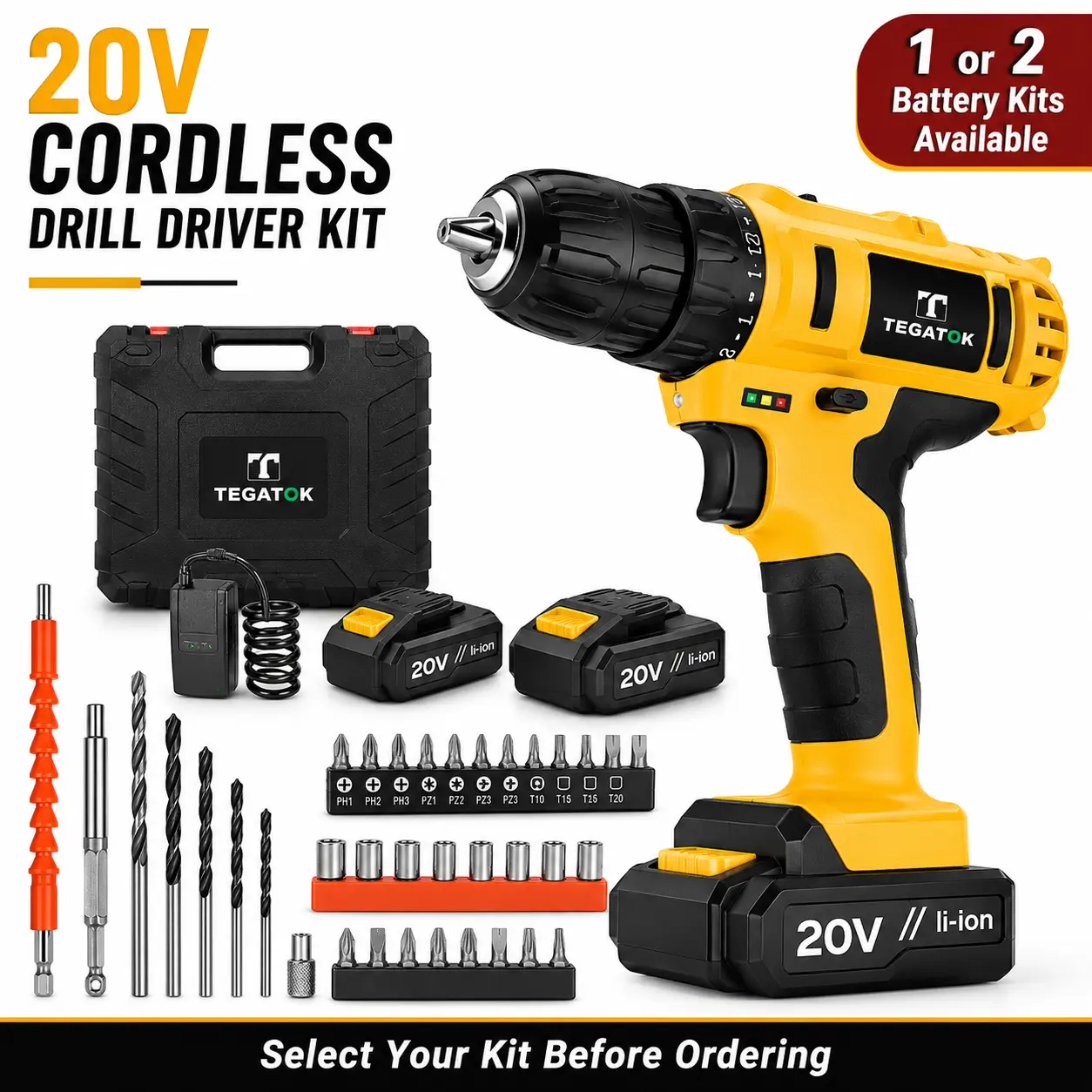 20V Cordless Hand Drill Driver Kit - High-Torque 35Nm Power Drill with 2-Speed Control, 18+3 Clutch, 10mm Keyless Chuck, LED Light - Comfortable for Daily DIY, Home Repair on Wood/Plastic, Comfortable For Daily Diy Tasks, High-Torque Drills