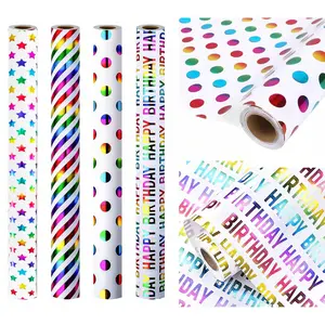Happy Birthday Pattern Gift Wrapping Paper, 1 Roll Colorful Birthday Party Gift Wrapping Paper, Gift Packaging Supplies for Birthday Party, Creative Gift Packaging