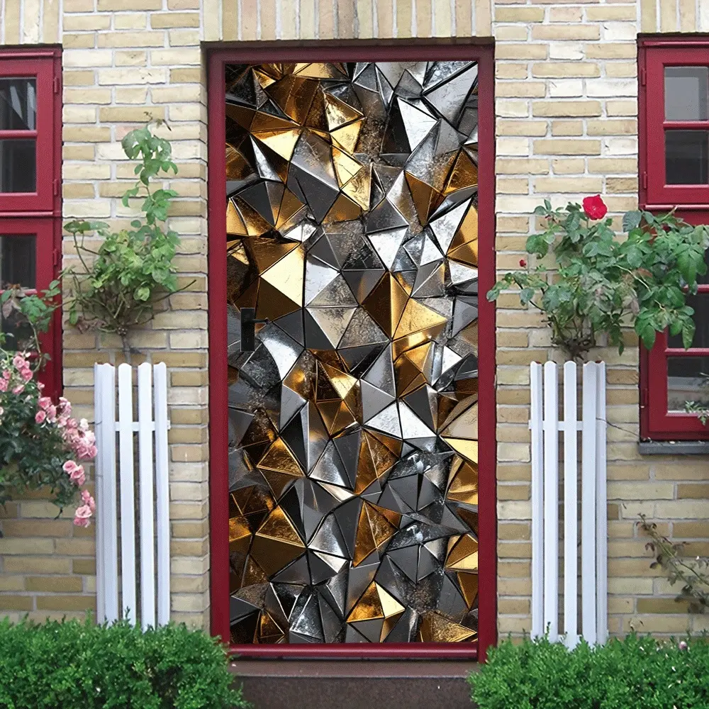 2pcs Geometric Metallic Textured Wall Stickers Modern Simple Living Room Bedroom Decor Self Adhesive Waterproof Removable Geometric Diamond Gold Silver Combination Art Wall Decals Home Background Wall DI Interior Walls