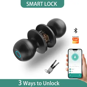 Biometric Fingerprint Smart Door Lock 3 in 1 Metal Keyless Entry Door Knob Bluetooth App Control Auto Lock Local Data Storage Spare Key Security Lock for Home Indoor Garage