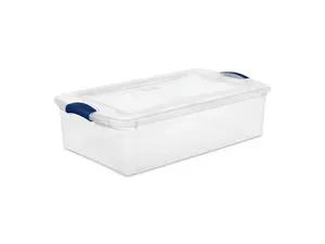 Small 32 Quart Clear Underbed Storage Bin with Latch Lid, Blue