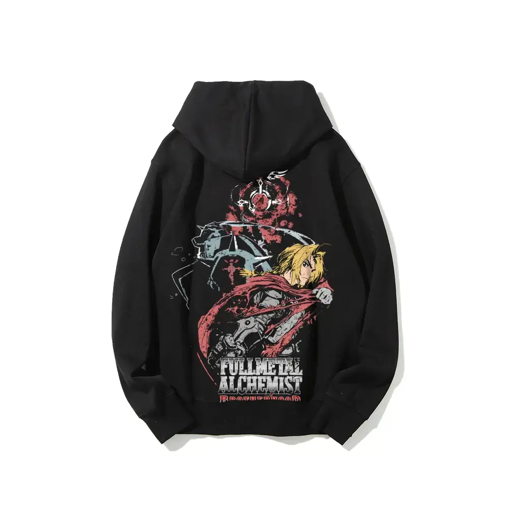 Unisex Fullmetal Alchemist Edward Elric & Alphonse Elric Cotton Hoodie, Vintage Anime Streetwear Tops, Breathable Comfortable Fit Sweatshirts for Fall Winter Casual Daily Otaku Fans, Long Sleeve