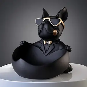 Vintage French Bulldog Figurine - Resin Crafted Storage Tray, Ideal Key Holder for Entryway, Home, Bedroom, Office - Perfect Gift for Christmas, Thanksgiving, New Year Decor Ornaments Black Decoration
