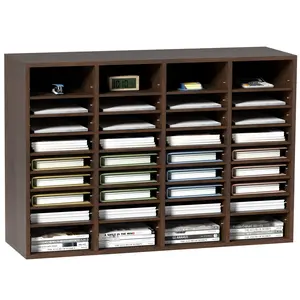 Wood Literature Sorter With 36 Compartments And Adjustable Shelves, Office Mailbox Organizer For Documents, Magazines, Books; 39.3 X 12 X 26.8 Inches, Brown Finish, Suitable For Office, Home, Classroom, And Mailroom, EPA Certified