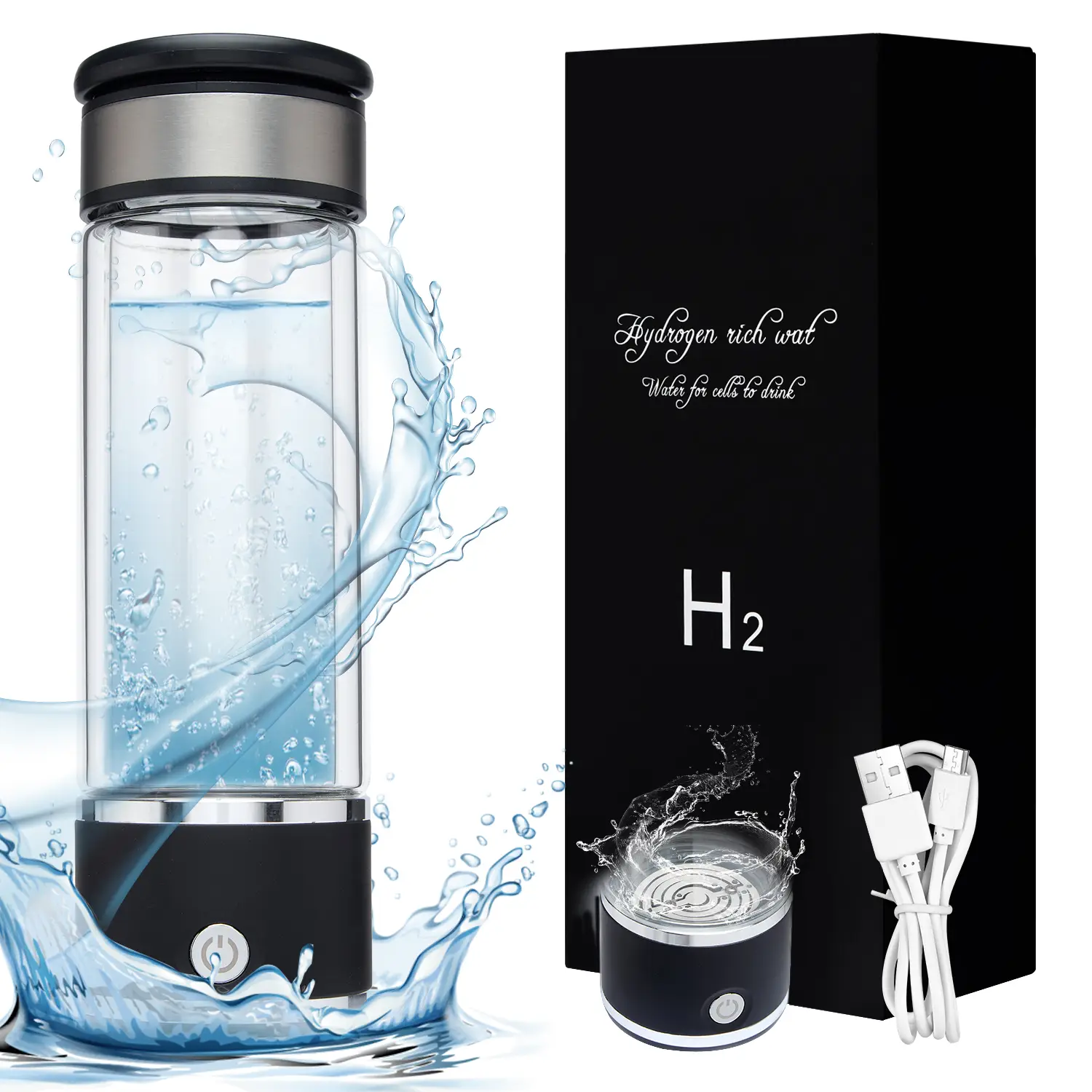 Hydrogen Water Bottle, 1 Count Hydrogen Water Generator, Water Glass Cup Rich in Hydrogen, Drinkware Mug for Home School Outdoor Travel, Boyfriend Gif