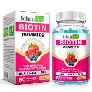 Hatmanlabs Biotin Gummies Supplement 10,000mcg-60 with Coconut Oil & 7 Nutrients for Hair Nails & Skin 60 Mixed Berry Flavor Gummies