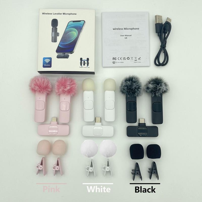 Plug-and-Play Wireless Lapel Microphone with Noise Reduction, Pink Dual Mic for iPhone & Android