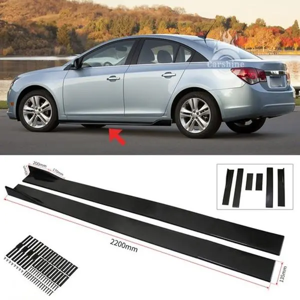 For 2011-2018 Chevrolet Cruze 86.6" Side Skirt Lip Glossy Black Rocker Panel Extensions Splitt