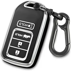 for Honda Key Fob Cover Protection Key Case with keychian,TPU Compatible with Accord Civic Crosstour CR-V CR-Z for Insight Odyssey Ridgeline Smart Remote Key(Black,4 Button)