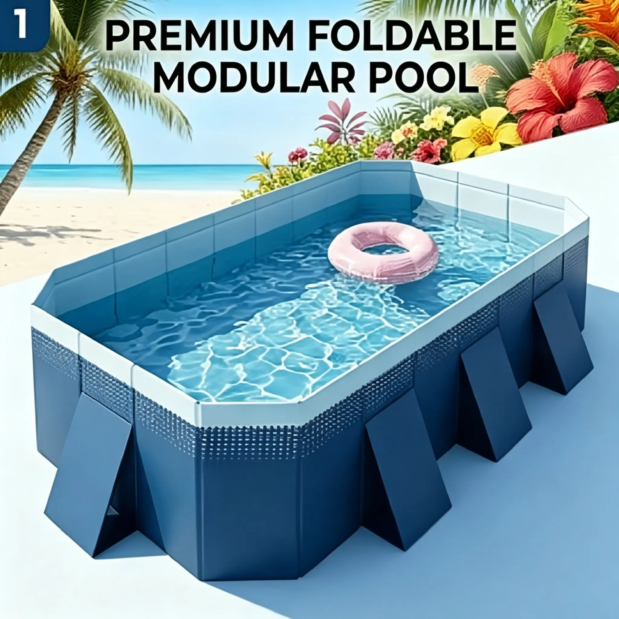 Commercial Grade Foldable Above Ground Pool, Extra Durable Non-Inflatable Large Capacity Swimming Pool for Backyard Party Gathering, Heavy Duty Outdoor Event Pool