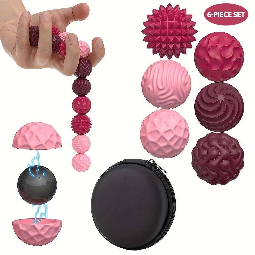 6Pcs Soft Squishy Silicone Magnetic Decompression Ball Set, Stress Balls, 6 Textures With Portable Storage Box, Magnetic Suction Design, Office Stress Relief Fidgeting Toys, Squishy Sensory Fidgets, Gifts for Women, Men, Teens