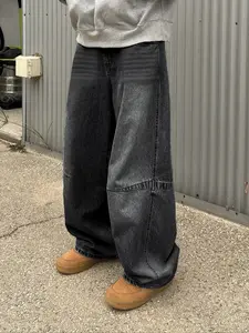 Y2K Men's Vintage Washed Loose Fit Wide Leg Jeans, American Street Style, Trendy Fashion for Casual Occasions, All Seasons