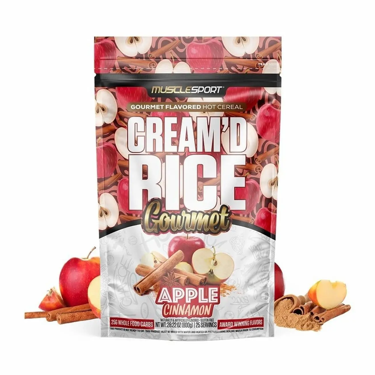 Musclesport Cream'd Rice Gourmet - Hot Rice Cereal with premium flavor inclusions, 25 servings (Apple Cinnamon)