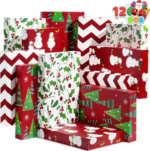 12 Pcs Christmas Tone Shirt Wrap Boxes with Lid and Base - 4 Designs for Clothes, Wrapping Robe Boxes, Gift Boxes