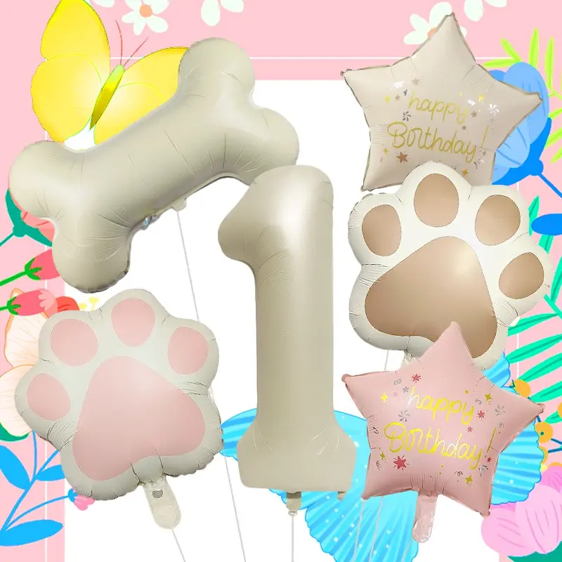 Pet Paw Print Bone & Number Foil Balloons, Multi Shape Mixed Color Set, Ideal for Pet Themed Parties, Celebrations, Festivals, Venue Decor